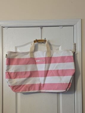 Victoria's Secret Pink & White Striped Canvas Tote Bag